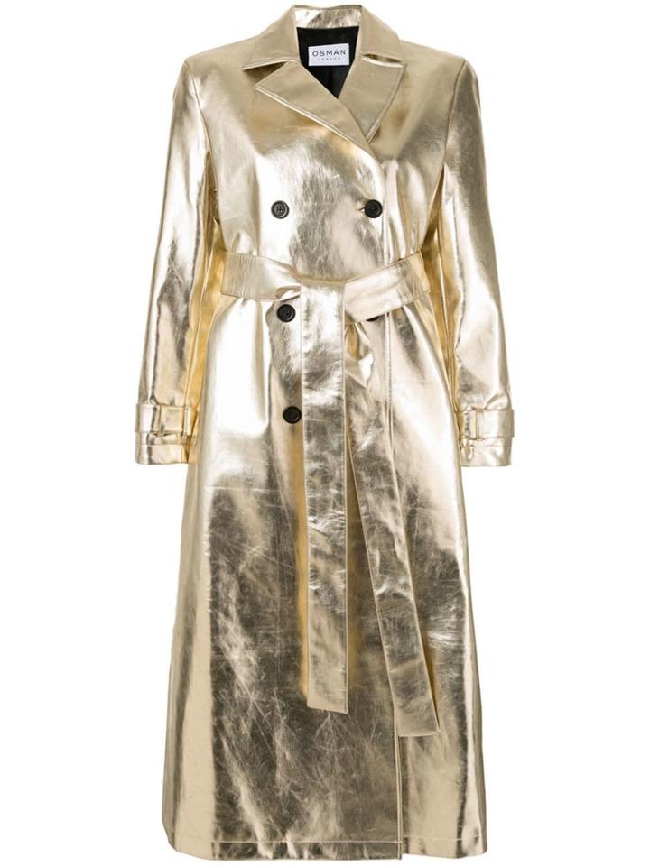 Osman Double-breasted Metallic Trench Coat - Gold