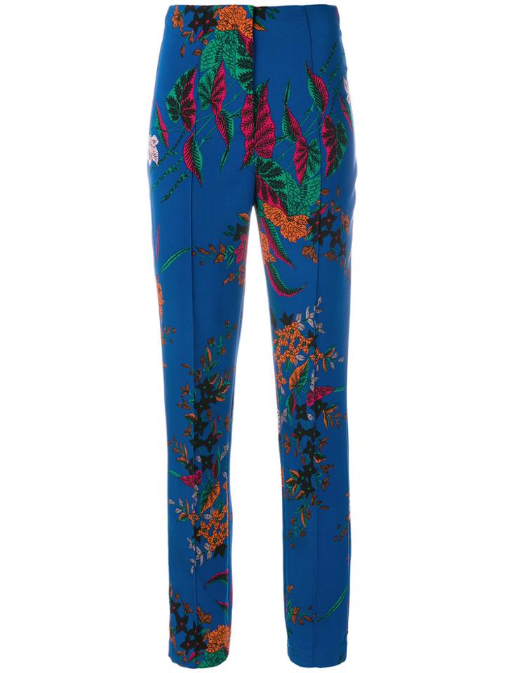 Dvf Diane Von Furstenberg Floral Print Slim Fit Trousers - Blue