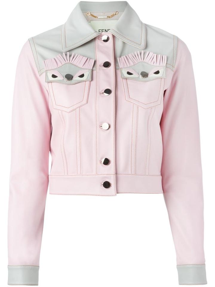 Fendi Bag Bugs Cropped Jacket, Women's, Size: 40, Pink/purple, Lamb Skin/silk