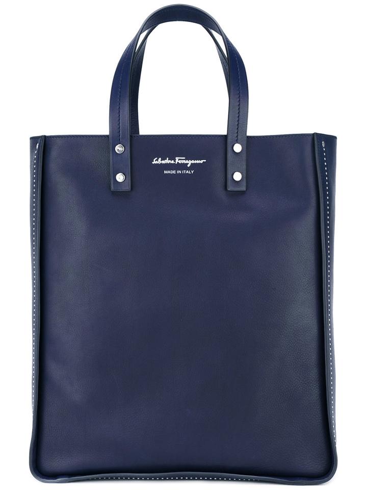 Salvatore Ferragamo Shopper Tote, Men's, Blue, Calf Leather
