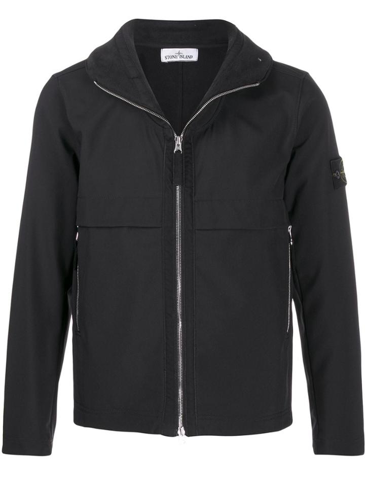 Stone Island Logo Embroidered Fitted Jacket - Black