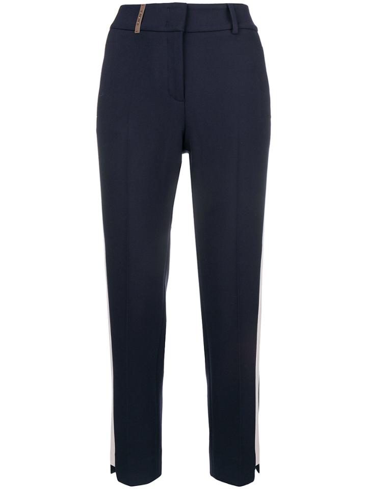 Peserico Side Stripe Cropped Trousers - Blue