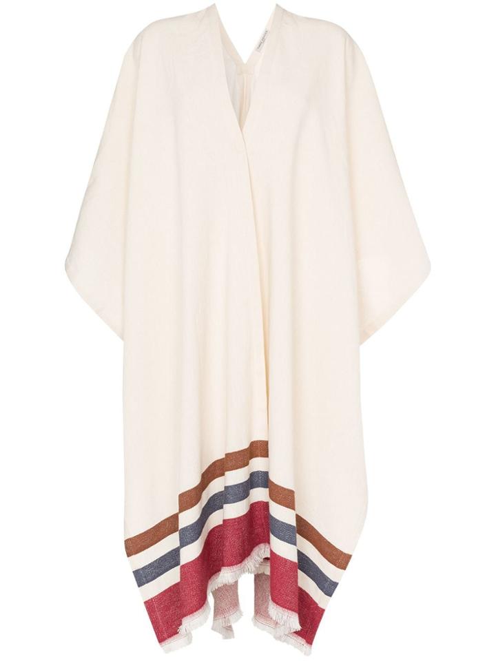 Three Graces Striped Poncho - White