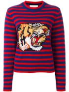 Gucci Bengal Tiger Striped Intarsia Jumper, Size: Medium, Blue, Wool