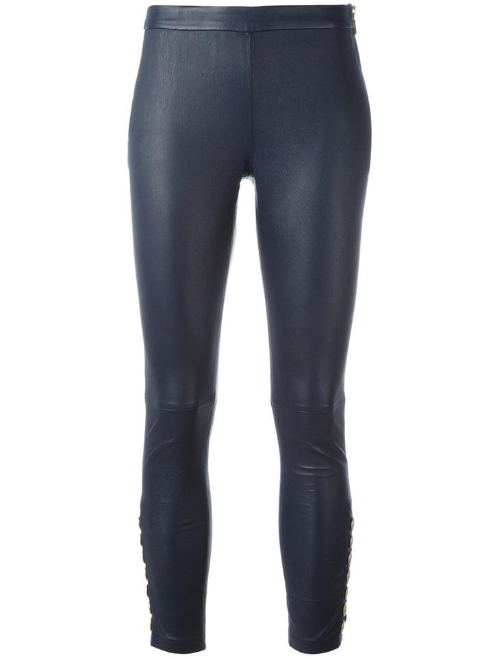 Pierre Balmain Skinny Leather Pants, Women's, Size: 38, Blue, Lamb Skin