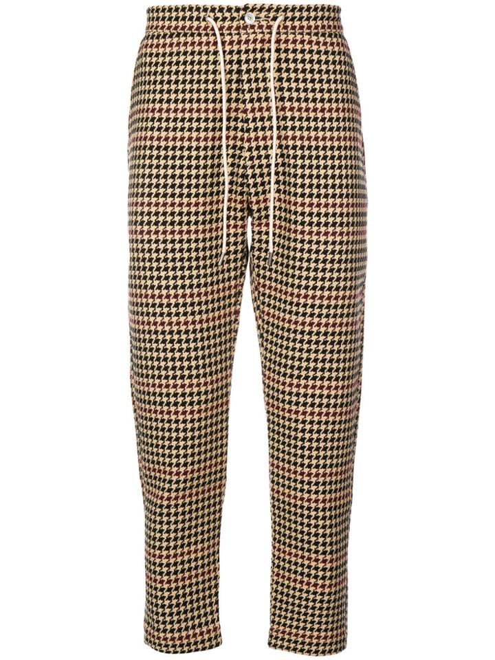 Drôle De Monsieur Houndstooth Print Trousers - Neutrals