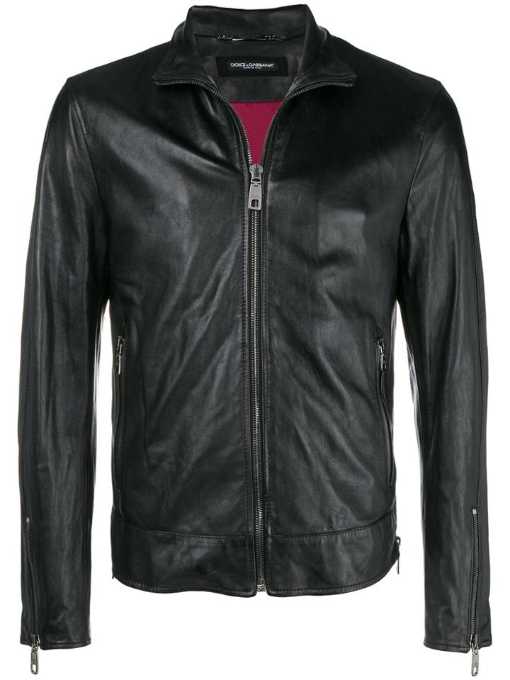 Dolce & Gabbana Zipped Leather Jacket - Black