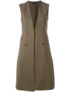 Theory Sleeveless Long Jacket, Women's, Size: 2, Green, Polyester/virgin Wool