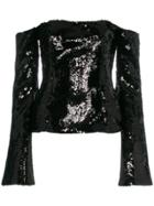 Halpern Off Shoulder Sequin Embellished Top - Black