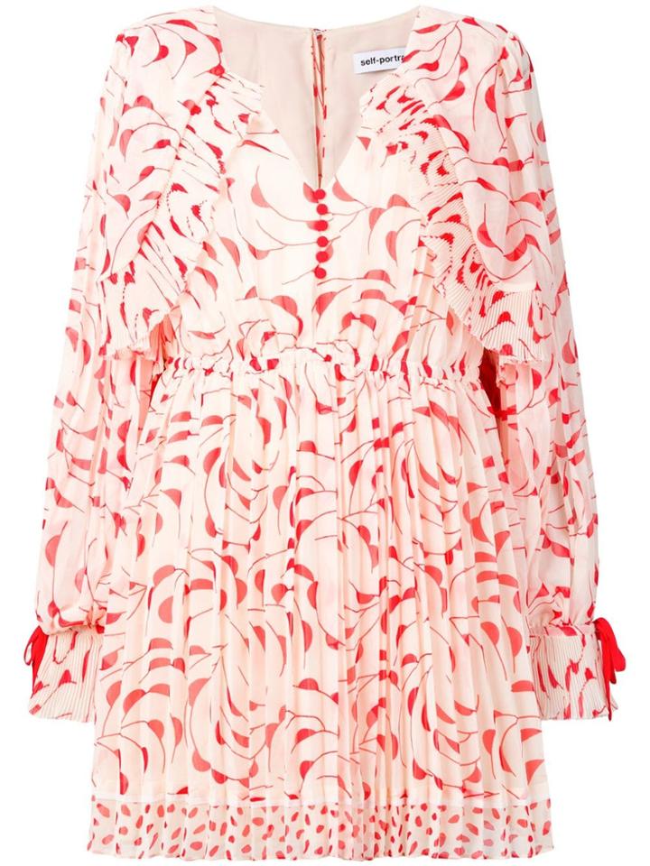 Self-portrait Pleated Print Dress - Yellow