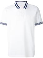Prada Striped Collar Polo Shirt, Men's, Size: Large, White, Cotton