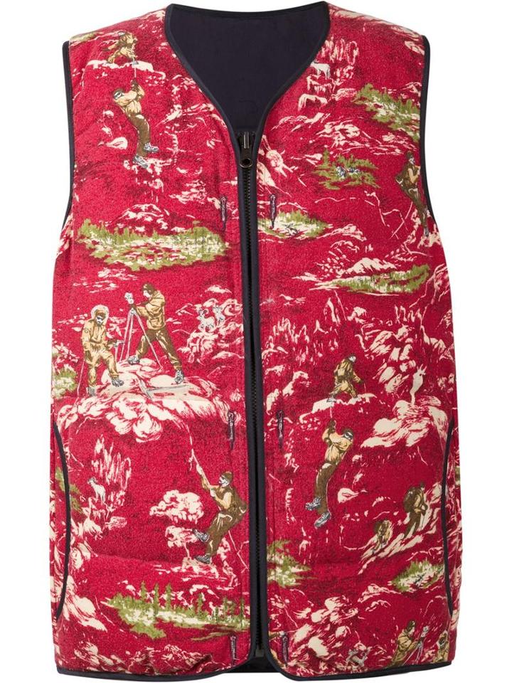 Visvim Printed Vest, Men's, Size: 4, Red, Cotton/goose Down