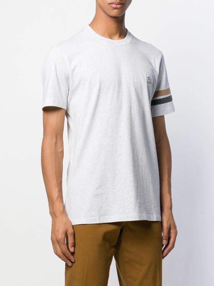 Brunello Cucinelli Striped Sleeve T-shirt - Grey