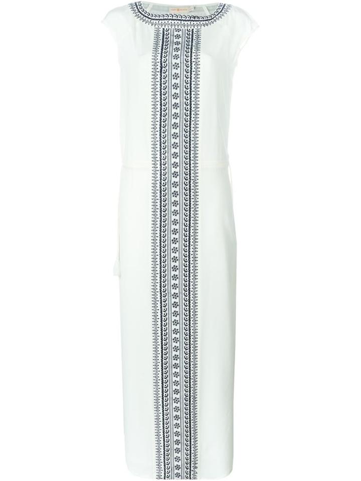 Tory Burch Embroidered Maxi Dress, Women's, Size: Medium, White, Silk/polyester