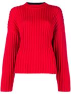 Jil Sander Navy Bicolour Cable Knit Sweater - Red