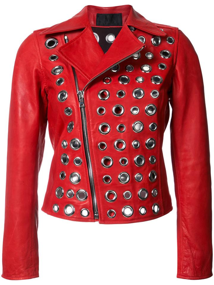 Rta Embellished Jacket, Women's, Size: Xs, Red, Leather
