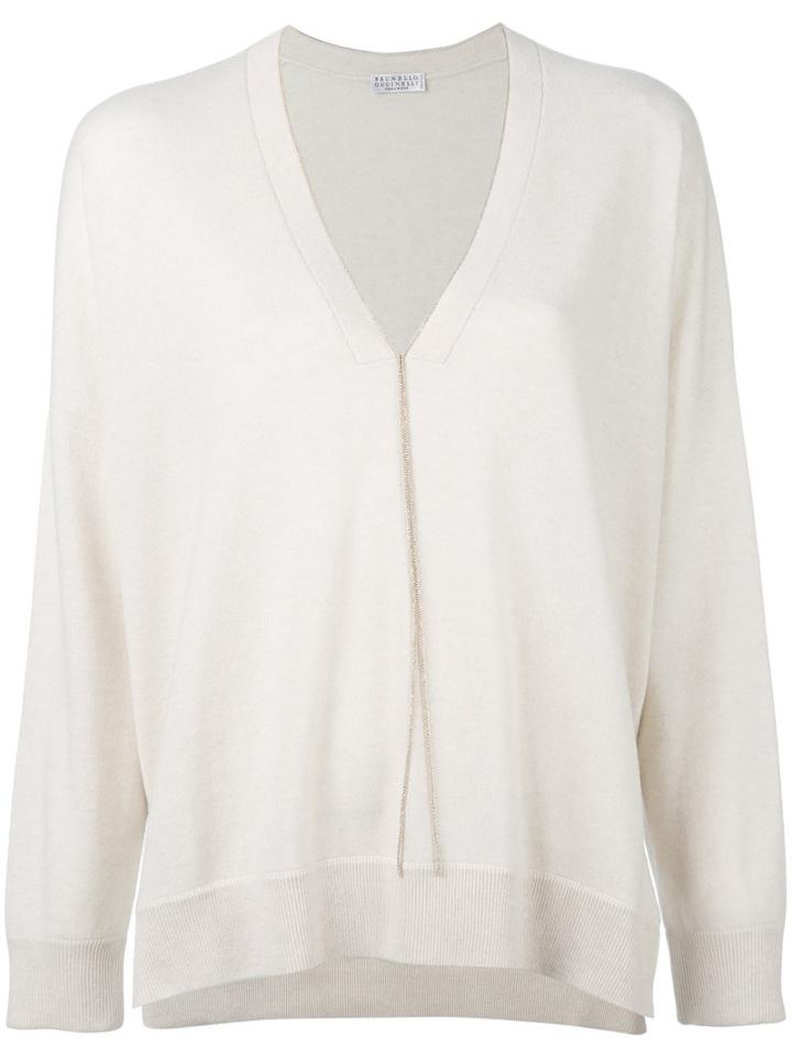Brunello Cucinelli V-neck Jumper, Women's, Size: Large, Nude/neutrals, Brass/cashmere