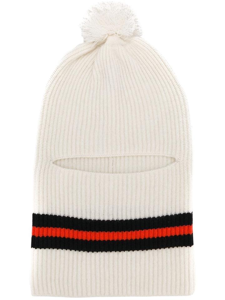 Cashmere In Love Pompom Striped Beanie - White