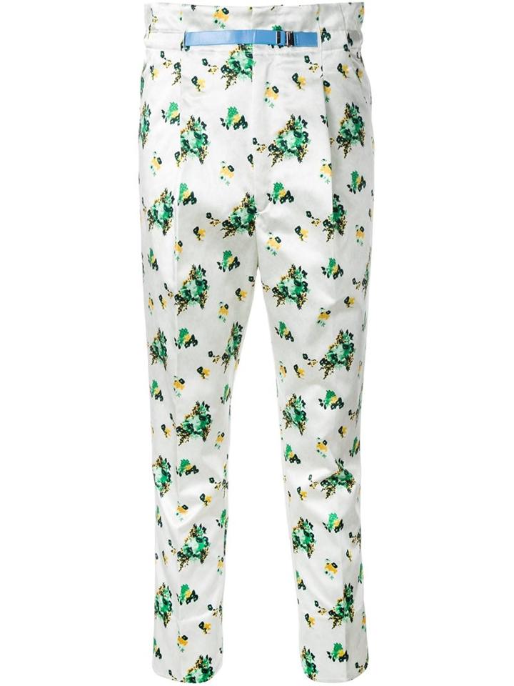 Toga Flower Print Cropped Trousers, Women's, Size: 36, White, Polyester/acetate