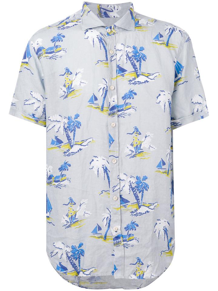 Drumohr - Printed Shirt - Men - Linen/flax - Xl, Blue, Linen/flax