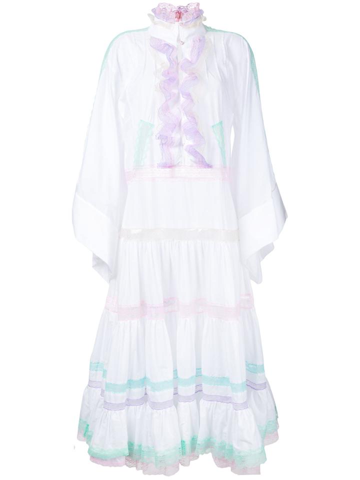 Natasha Zinko Flared Sleeves Ruffled Dress - White