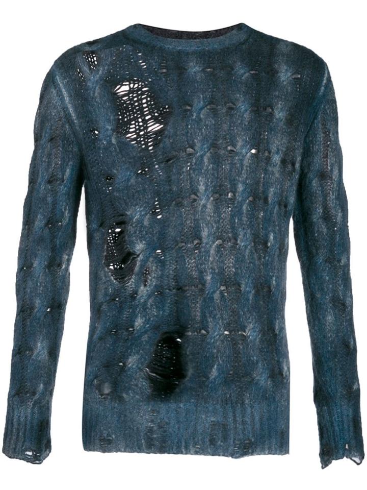 Avant Toi Striped Holey Knit Jumper - Blue