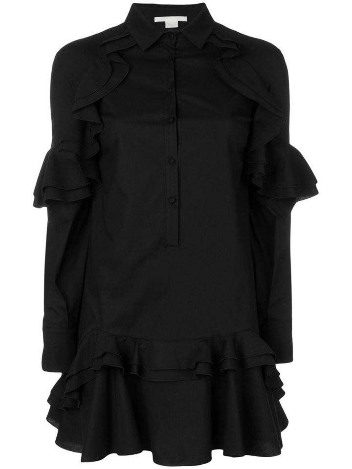 Antonio Berardi Ruffle Trim Shirt Dress - Black