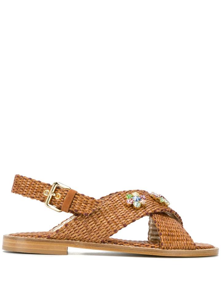 Emanuela Caruso Embellished Woven Sandals - Brown