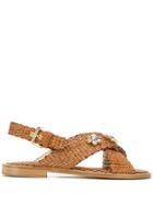 Emanuela Caruso Embellished Woven Sandals - Brown