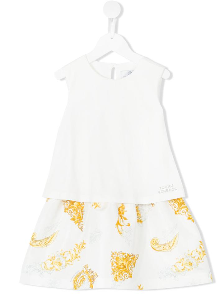 Young Versace Double Layer Baroque Print Dress, Girl's, Size: 6 Yrs, White