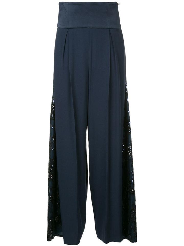 Ingie Paris Sequins Embroidered Palazzo Trousers - Blue