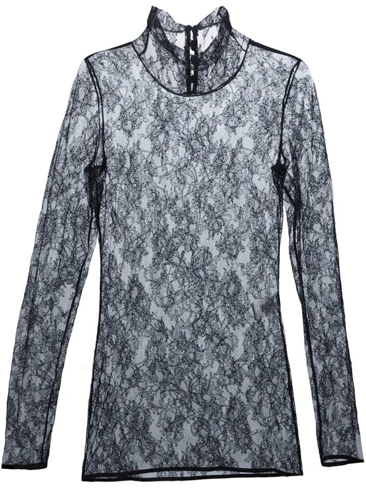 Lanvin Floral Lace Turtle Neck, Women's, Size: 42, Black, Polyamide/spandex/elastane