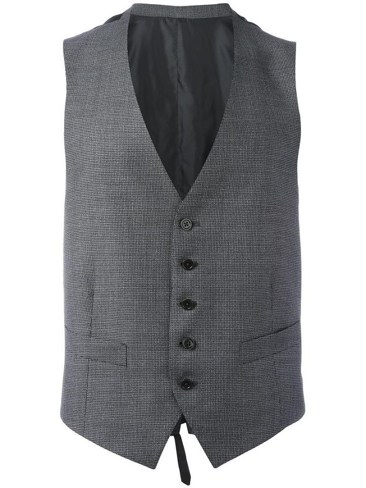 Ermenegildo Zegna Micro Houndstooth Waistcoat, Men's, Size: 48, Grey, Wool/cupro