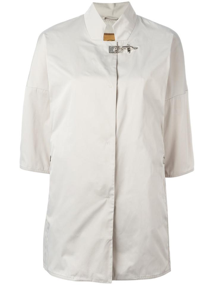 Fay Cropped Sleeve Long Jacket, Size: Medium, Nude/neutrals, Polyester