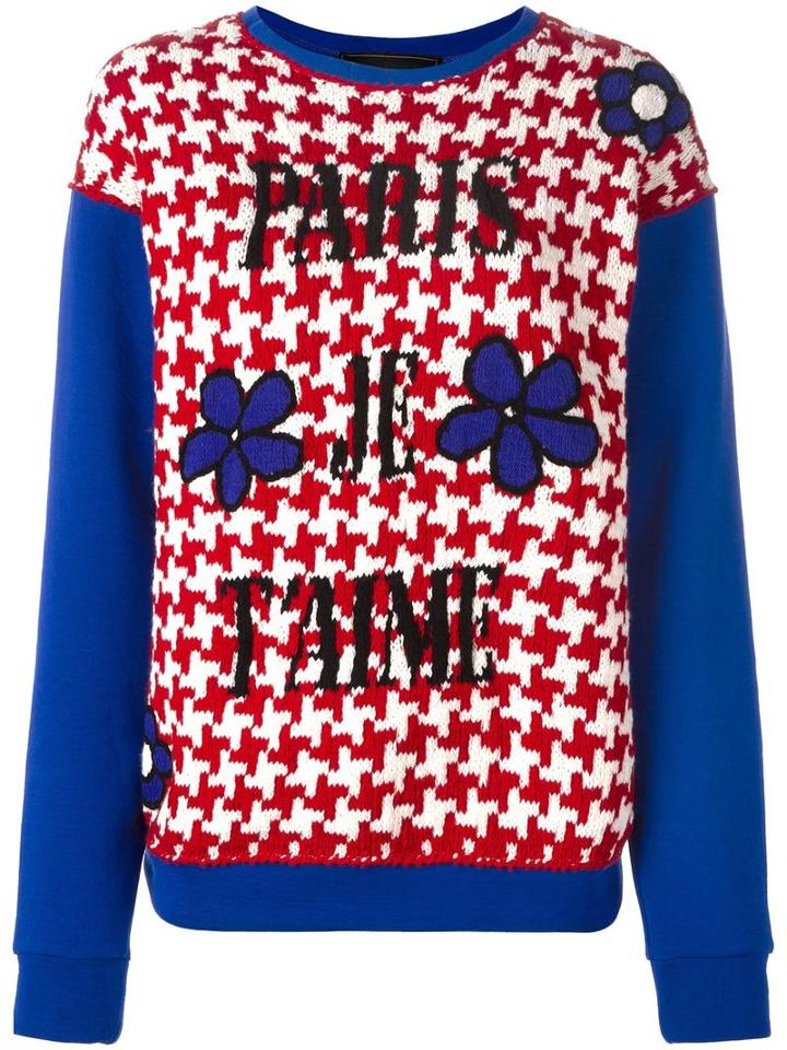 Michaela Buerger Woven Houndstooth Quote Sweatshirt, Women's, Size: Xs, Blue, Cotton/merino/lurex/polyester