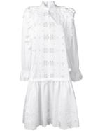 Alberta Ferretti Embroidered Ruffle Detail Dress - White