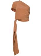 Lost & Found Ria Dunn One Shoulder Wrap Crop Top - Brown