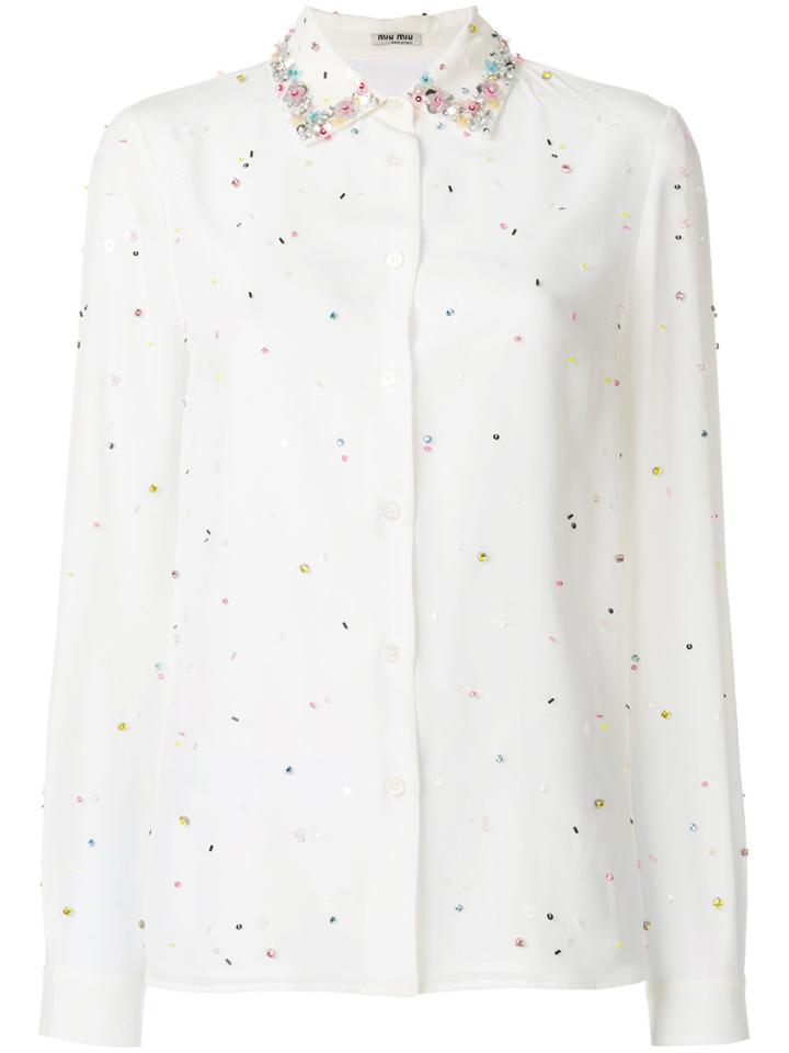 Miu Miu Embellished Long Sleeve Shirt - White