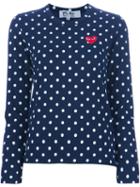 Comme Des Garçons Play Embroidered Heart Polka Dot T-shirt, Women's, Size: S/m, Blue, Cotton