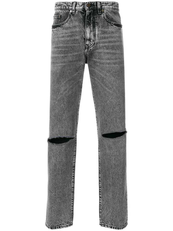 Saint Laurent Ripped Stonewashed Jeans - Grey