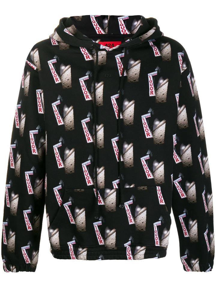 424 Printed Liquor Sign Hoodie - Black