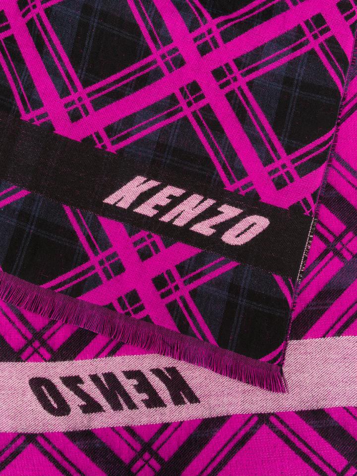 Kenzo Diamond Print Scarf - Pink & Purple