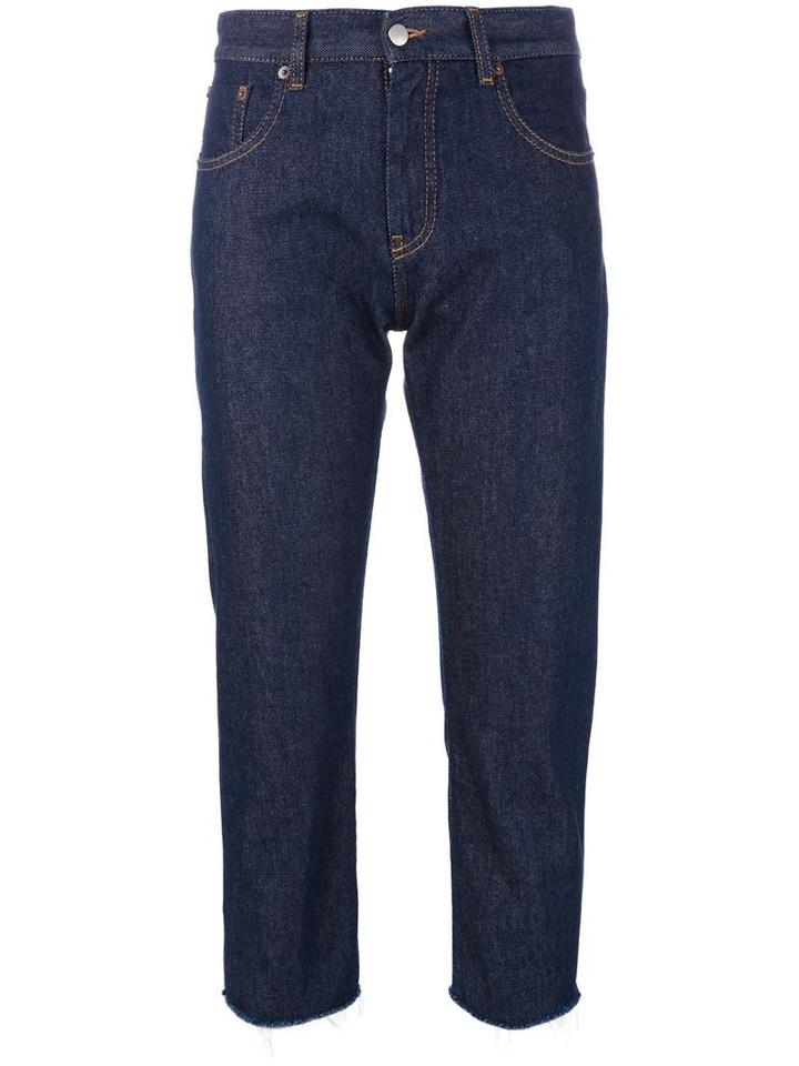 Mm6 Maison Margiela Raw Hem Cropped Jeans, Women's, Size: 40, Blue, Cotton