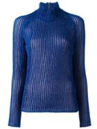 Carven Turtleneck Ribbed Jumper, Women's, Size: Small, Blue, Modal/spandex/elastane/polyester/cotton
