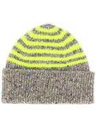 Paul Smith Neon Yellow Striped Beanie - Grey