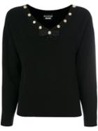 Boutique Moschino - Studded Collar Top - Women - Polyester/triacetate - 44, Black, Polyester/triacetate
