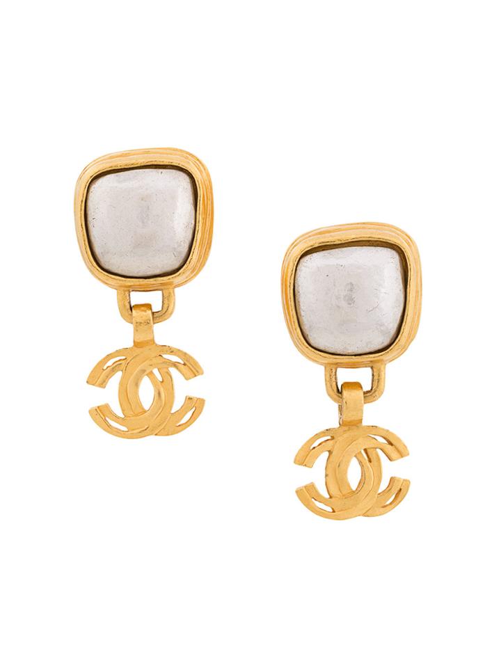 Chanel Vintage Square Swing Ccclip On Earrings - Metallic