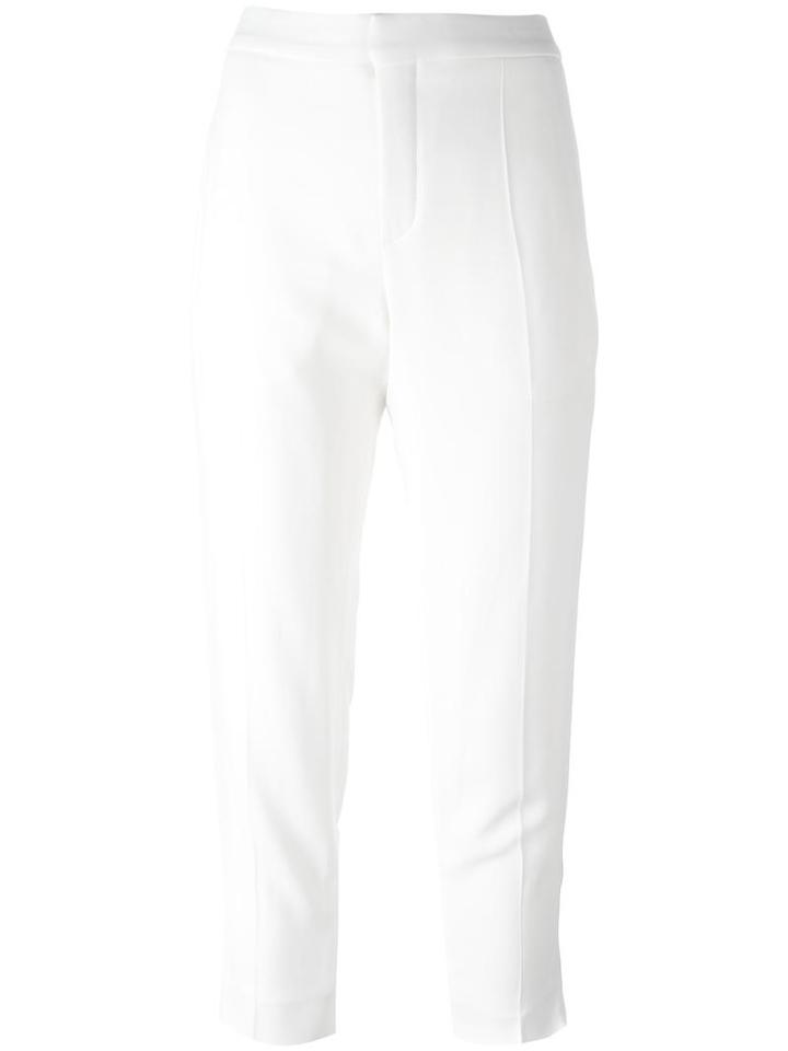 Chloé Slim Fit Cropped Trousers, Women's, Size: 40, White, Silk/acetate/viscose