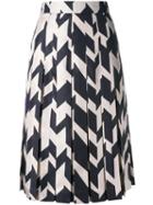 Salvatore Ferragamo Printed Pleated Skirt, Women's, Size: 42, Black, Silk/acetate