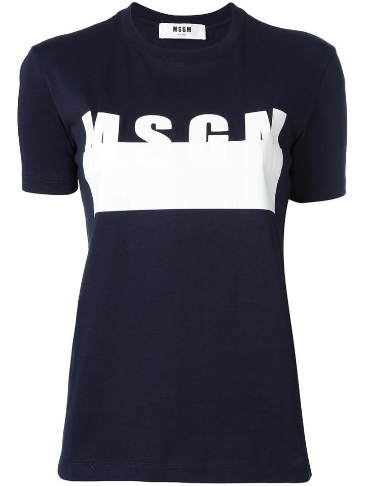 Msgm Logo Print T-shirt, Size: Medium, Blue, Cotton